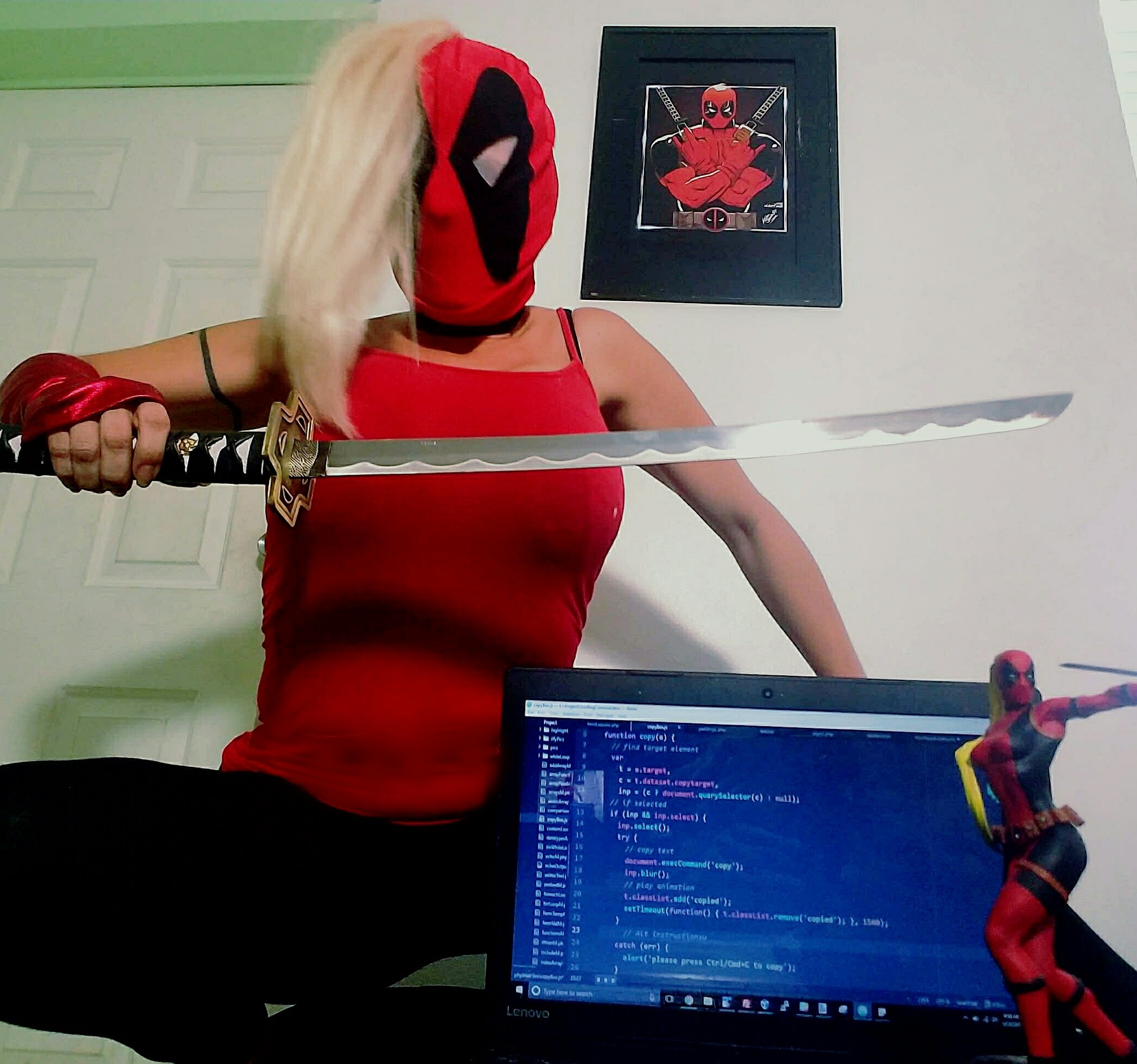 Lady Deadpool does Computer Programming