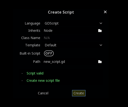 Create a new GDScript File
